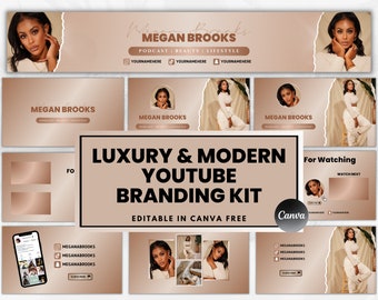 Kit de marca para YouTube: Lujo y modernidad: Intro y outro animados, banner, elegante, plantilla editable de Canva.