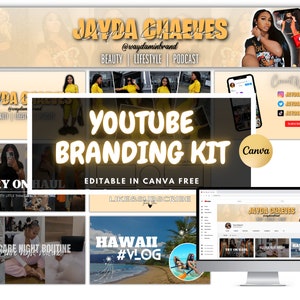 TRENDY Youtube Branding Kit | Bearbeitbares Banner, Intro & Outro und Miniaturbilder | Bearbeitbare Canva Vorlage