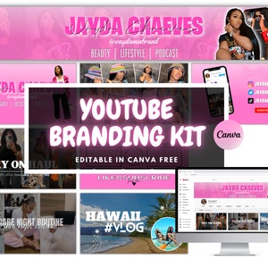 TRENDY Youtube Branding Kit | Editable Banner, Intro & Outro and Thumbnails | Editable Canva Template