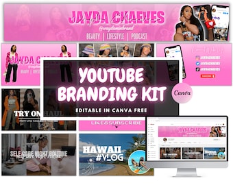 TRENDY Youtube Branding Kit | Editable Banner, Intro & Outro and Thumbnails | Editable Canva Template