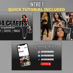 May include: A black and white banner with the text "JAYDA CHAEVES" in bold white letters. The text "@waydaminbrand" is in smaller white letters below the name. The text "BEAUTY | LIFESTYLE | PODCAST" is in white letters below the brand name. A woman is walking in the background wearing a black outfit and a bright orange vest. She is carrying a brown leather suitcase. The banner is on a gray background.