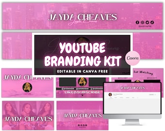 Youtube Branding Kit | Editable Banners, Intros & Outros and LOGO | 15 Editable Canva Template