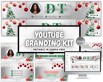 Youtube Christmas Branding Kit | Editable Banners, Intros & Outros | Editable Canva Template