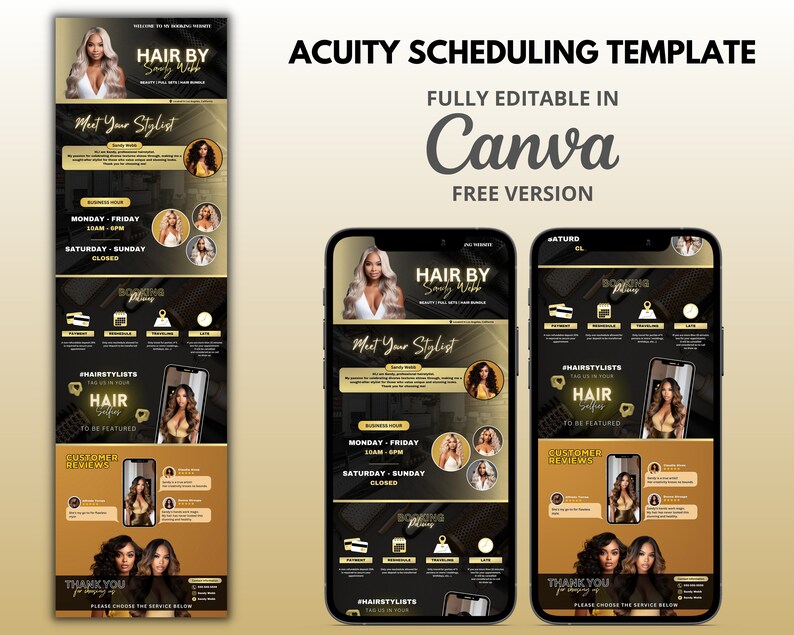 Gold Acuity Scheduling Template, Hair Salon Booking Site (canva ...