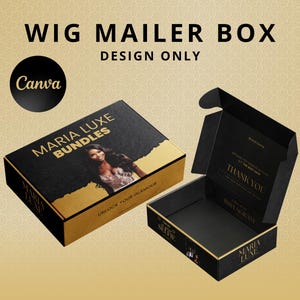 Design av perukförpackning | Guld- och svartförpackning | Canva-mall