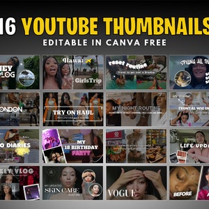 16 YouTube Thumbnails Templates | YouTube Thumbnail | DIY Branding Kit | Editable Canva Template