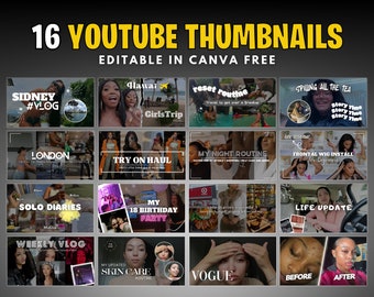 16 YouTube Thumbnails Templates | YouTube Thumbnail | DIY Branding Kit | Editable Canva Template