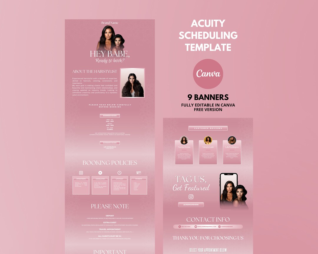 Luxury Pink White Acuity Scheduling Template for Hairstylist (canva ...