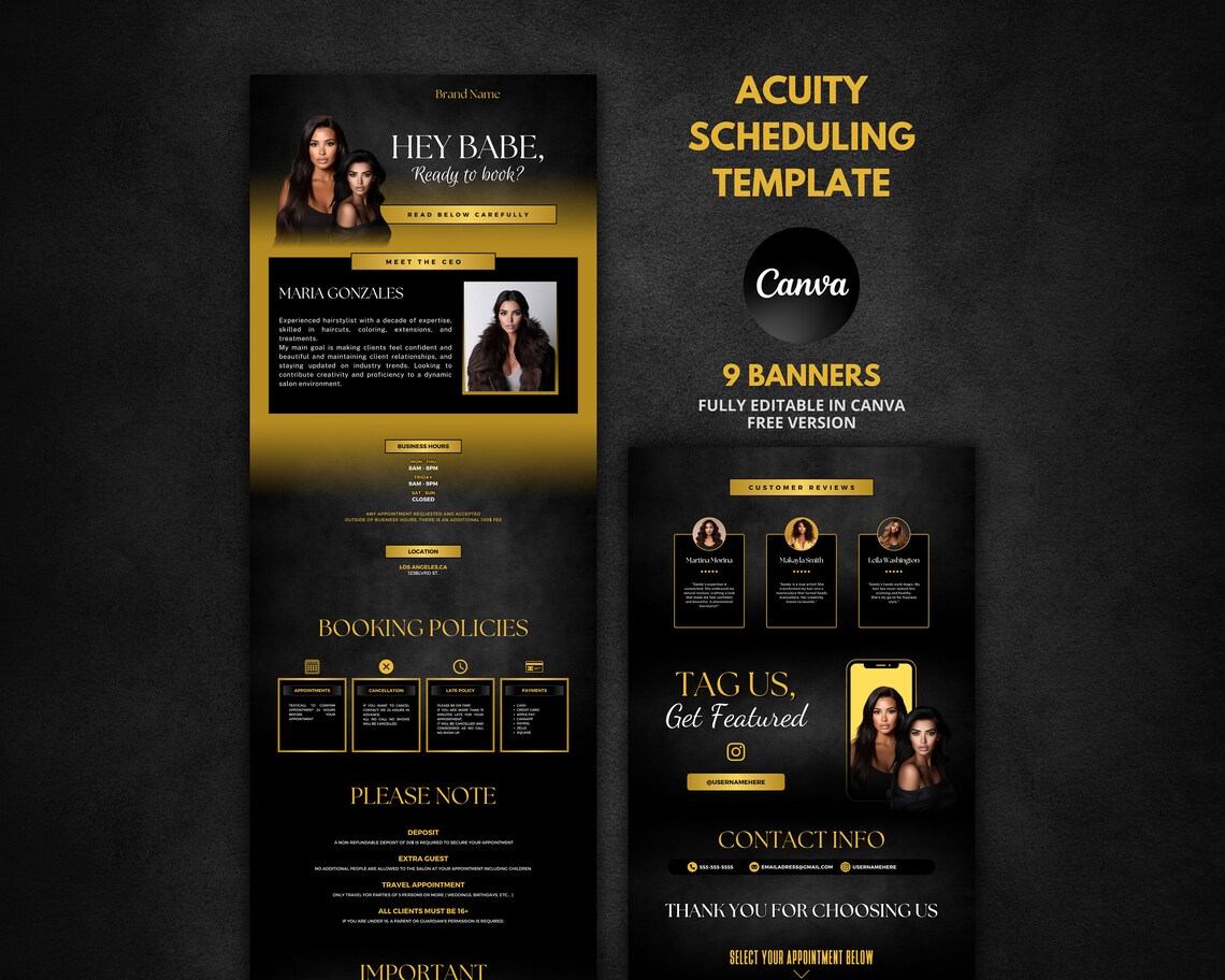 Trendy Gold & Black Acuity Scheduling Template, Hairstylist Booking ...