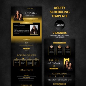 DIY Acuity Site, Acuity Scheduling Template Hairstylist, Booking Site, Acuity Template Hair | Trendy Gold & Black Lux theme | Canva Template
