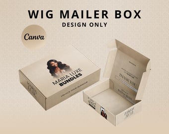 Diseño de caja para pelucas / Plantilla de empaque con frente de encaje (Canva)