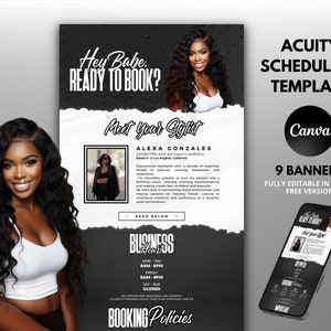 Sito Acuity fai da te, modello di pianificazione Acuity, parrucchiere, sito di prenotazione, modello Acuity per capelli / tema alla moda in bianco e nero / modello Canva