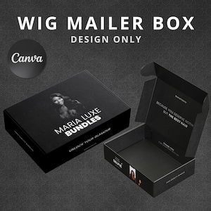 Wig Mailer Box Design | Lace Front Wig & Packaging Bundles Hair Box | Diy Custom Box Design | Canva Template