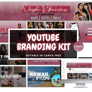 TRENDY Youtube Branding Kit | Bearbeitbares Banner, Intro & Outro und Miniaturbilder | Bearbeitbare Canva Vorlage
