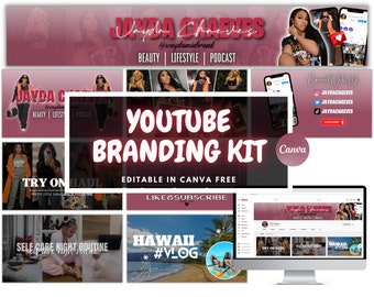 TRENDY Youtube Branding Kit | Editable Banner, Intro & Outro and Thumbnails | Editable Canva Template