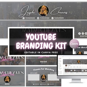 Youtube Branding Kit | Bearbeitbare Banner, Intros & Outros und LOGO | Bearbeitbare Canva Vorlage