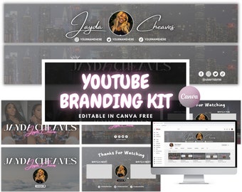 Youtube Branding Kit | Editable Banners, Intros & Outros and LOGO | Editable Canva Template