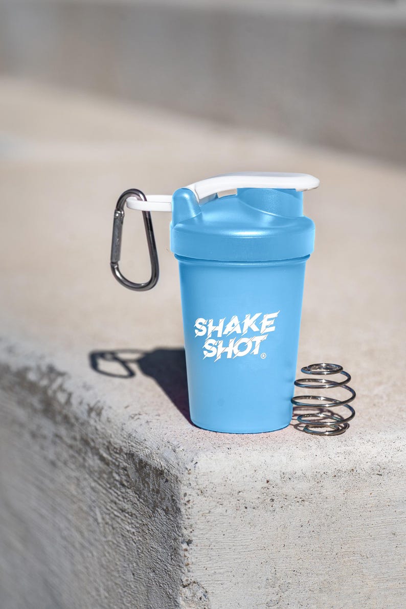 Shake Shot Blue 4oz Mini Supplement Shaker Bottle with Clip & Shaker Ball image 4