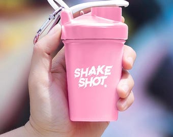 Shake Shot Pink 4oz Mini Supplement Shaker Bottle with Clip & Shaker Ball
