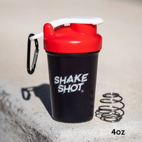  Shake Shot 2.0 Combo - Black/Red + Pink/Black - 4oz Mini Shaker  Bottle for Pre Workout, Creatine, & Small Scoop Supplements (Not for Protein)  Carabiner & Shaker Ball Included : Home