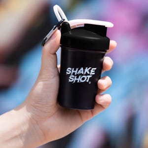 Shake Shot Black 4oz Mini Supplement Shaker Bottle with Clip & Shaker Ball