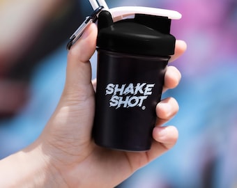 Shake Shot Black 4oz Mini Supplement Shaker Bottle with Clip & Shaker Ball
