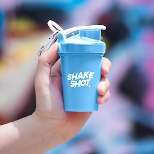 Shake Shot Blue 4oz Mini Supplement Shaker Bottle with Clip & Shaker Ball image 1