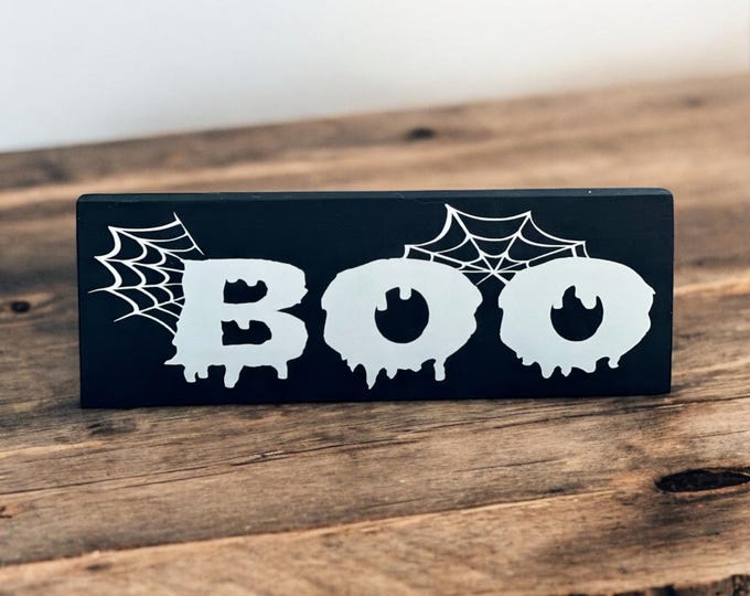 Small Decorative Wood Sign with Saying- BOO