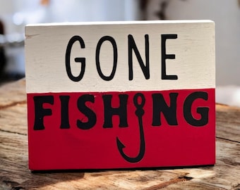 Small Decorative Wood Sign with Saying- Gone Fishing