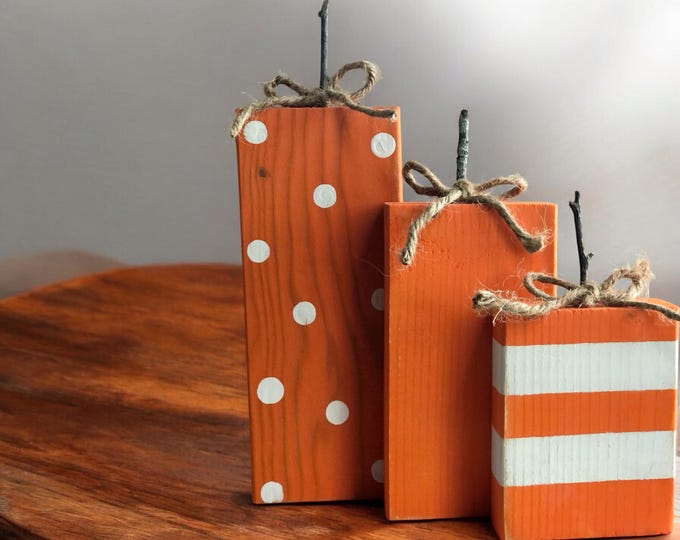 Wooden Pumpkin Decoration Set-- Orange and White