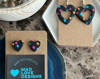 San Antonio Spurs Earrings: Handmade Polymer Clay Heart Dangles
