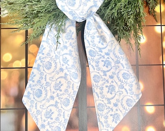 Blue and White Floral Wreath Sash