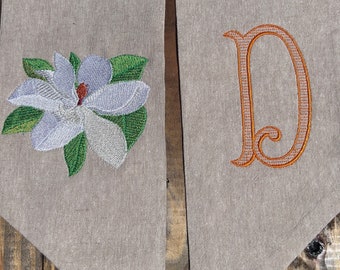 Magnolia Wreath Sash with Romanesque Monogram