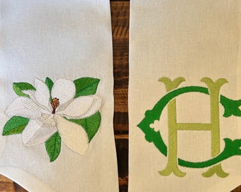 Magnolia Wreath Sash with Two-Letter Monogram