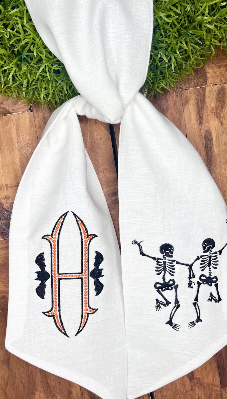Monogrammed Halloween Wreath Sash: Dancing Skeletons Decor