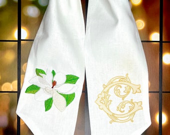 Magnolia Wreath Sash with Vintage Vine Monogram