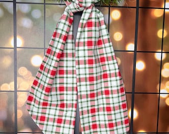 Red and Green Plaid Wreath Sash l Holiday Front Door Decor