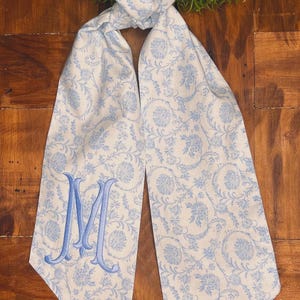 Blue and White Floral Wreath Sash with Monogram