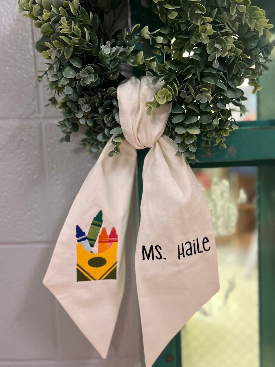 Teacher Wreath Sash, Classroom Door Wreath Sash, Crayon Box Wreath Sash