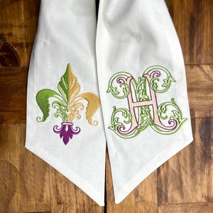 Fleur-de-lis Mardi Gras Wreath Sash: Linen Cotton Blend