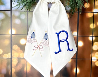 Patriotic Wreath Sash: Embroidered Flag, Monogrammed Decor