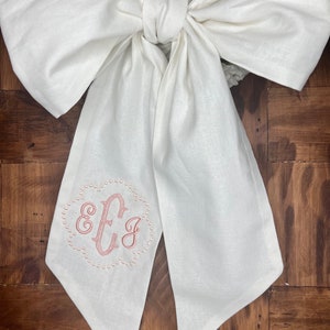 Monogram Wreath Sash, Triple Monogram Wreath Bow