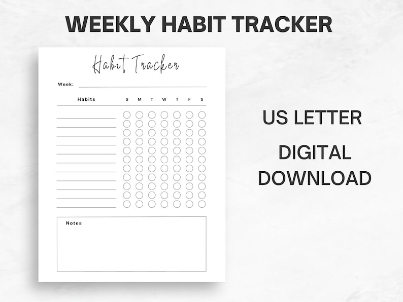 Weekly Habit Tracker Printable Habit Tracker Digital Etsy