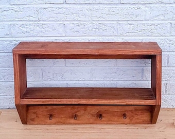 Vintage Wooden Wall Shelf Coat Rack