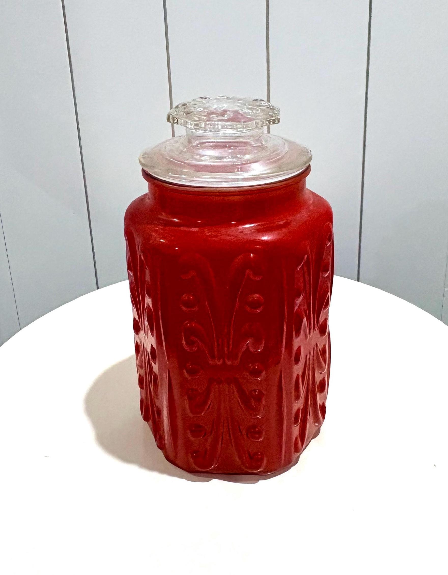 Vintage Red Glass Canister - Etsy