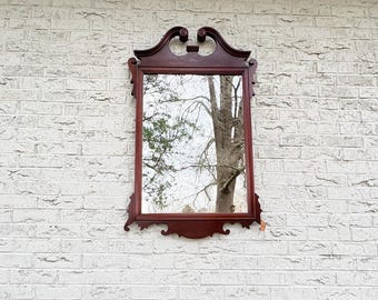 Large Vintage Chippendale Style Mahogany Wood Framed Wall Mirror