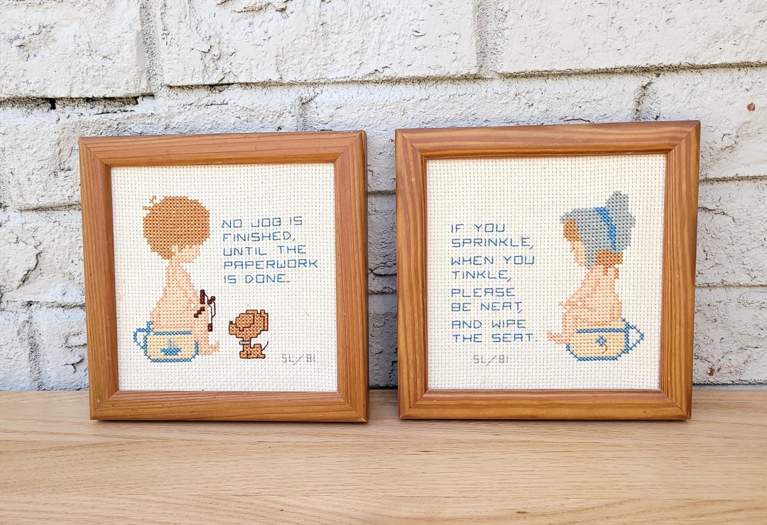 Pair of Vintage Framed Needlepoint Wall Art Decor Etsy