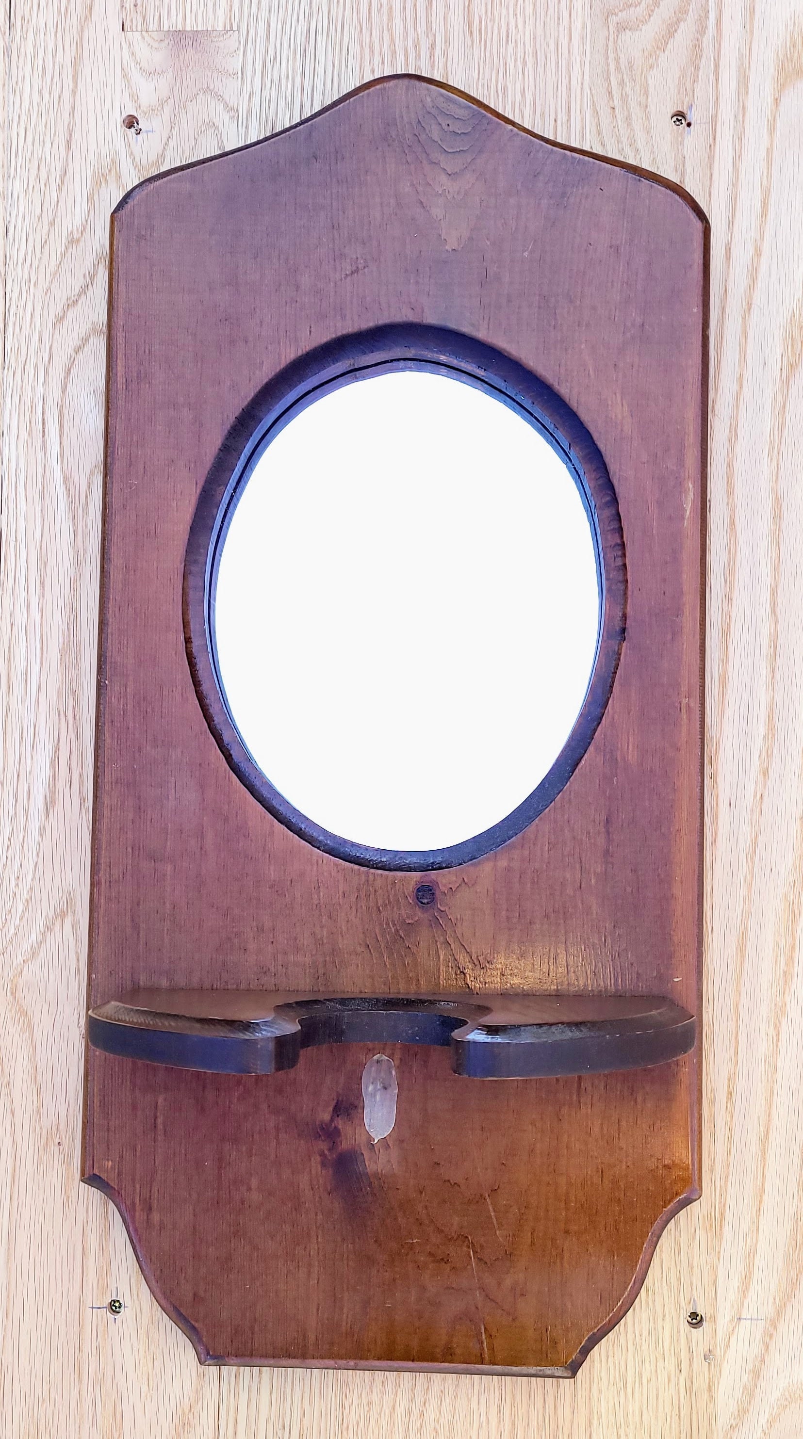 Vintage Wall Mounted Wooden Oil Lamp Holder With Mirror Etsy