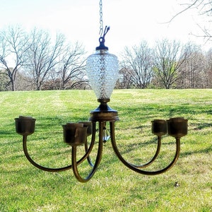 Antique Vintage Brass and Glass Chandelier