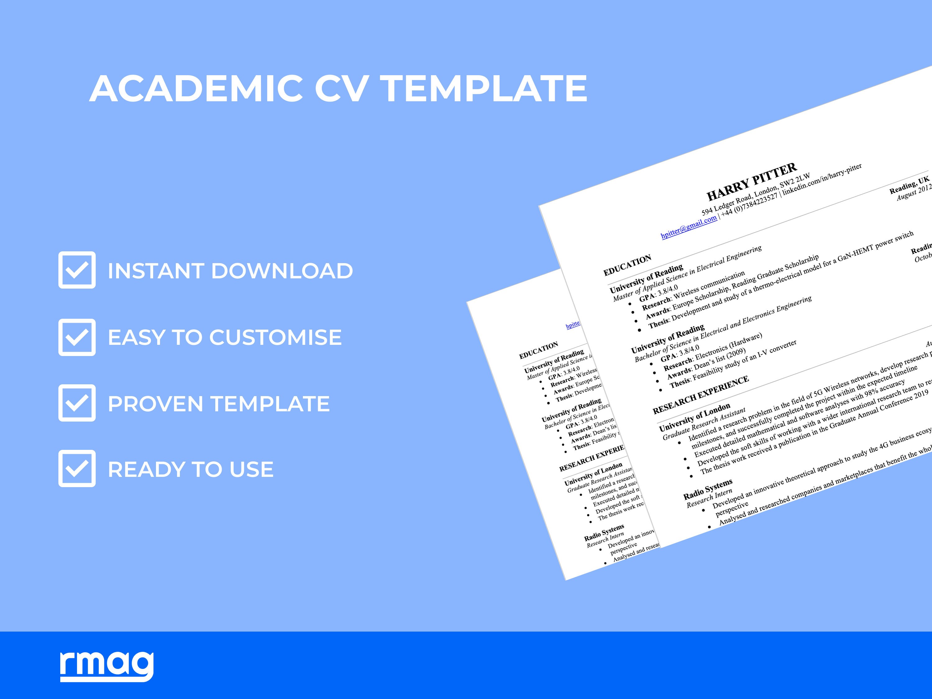 Academic Resume Template for Word & Pages | Clean and Professional